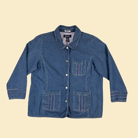 Y2K denim 1X jacket, vintage womens 2000s jean snap clasp jacket by Denim & Co - Picture 9 of 10
